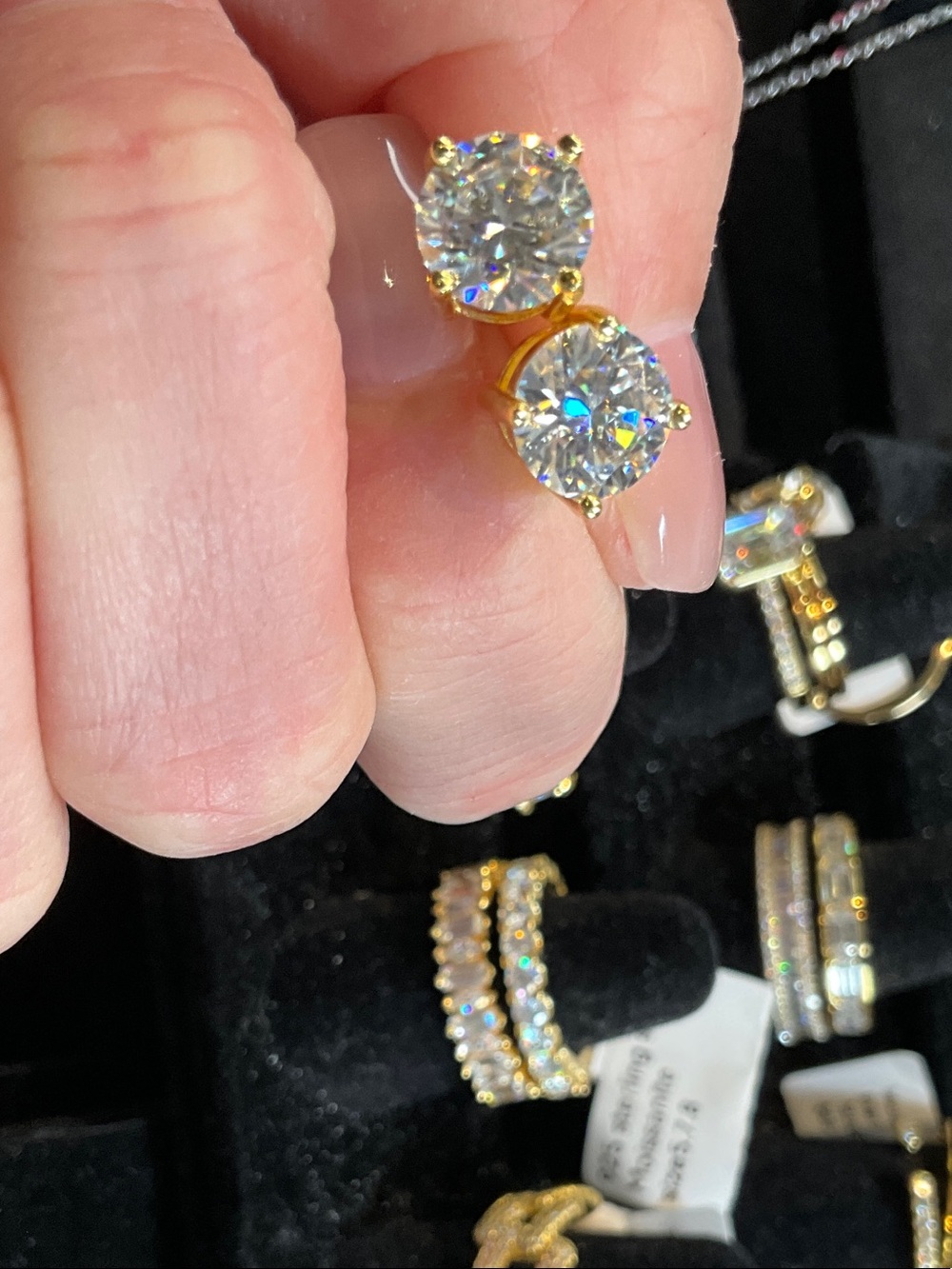 Gold Round Cubic Zirconia Stud Earrings - Clear
